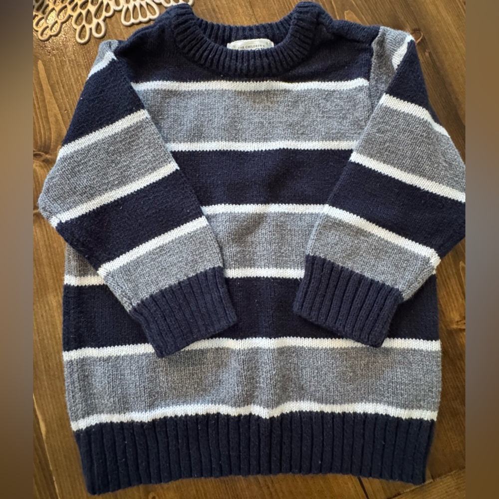The Children's Place Men's Crewneck Sweater - Navy and Gray Stripes